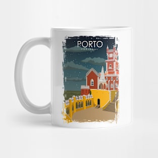 Porto Portugal Vintage Minimal Retro Travel Poster at Night Mug